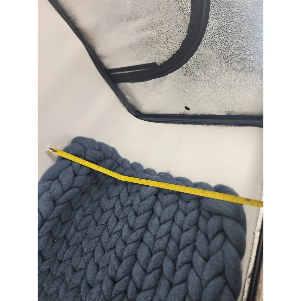 Chunky Hand Knit Braided Throw‎ Blanket Slate Blue Giant Yarn 30x24